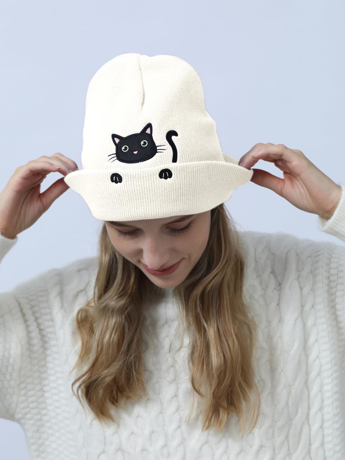 Cute Cat Beanie Knitted Hats for Women Girls