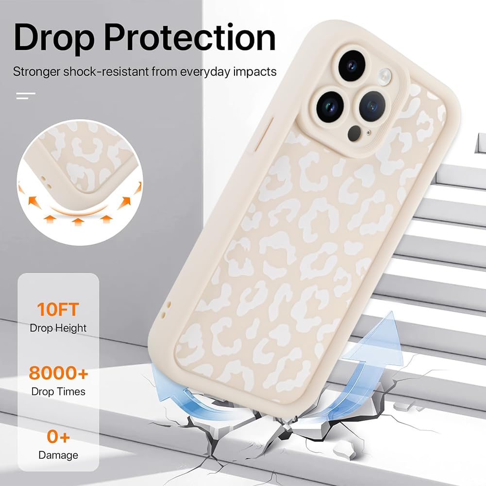 Cheetah Print Compatible with iPhone 14 Case, Shockproof Soft TPU Protective Case for Women Girls, Slim Anti Scratch Leopard Case for iPhone 14 6.1 Inch,White