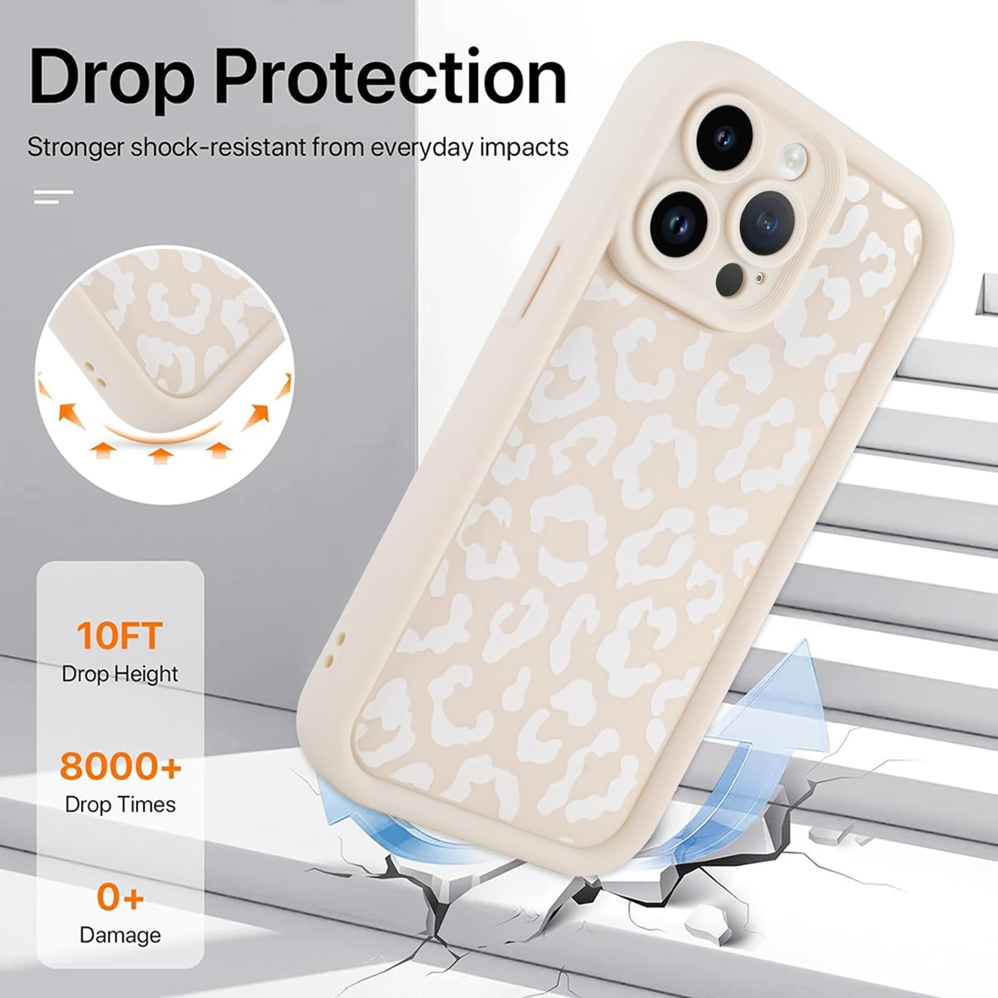 Cheetah Print Compatible with iPhone 14 Case, Shockproof Soft TPU Protective Case for Women Girls, Slim Anti Scratch Leopard Case for iPhone 14 6.1 Inch,White