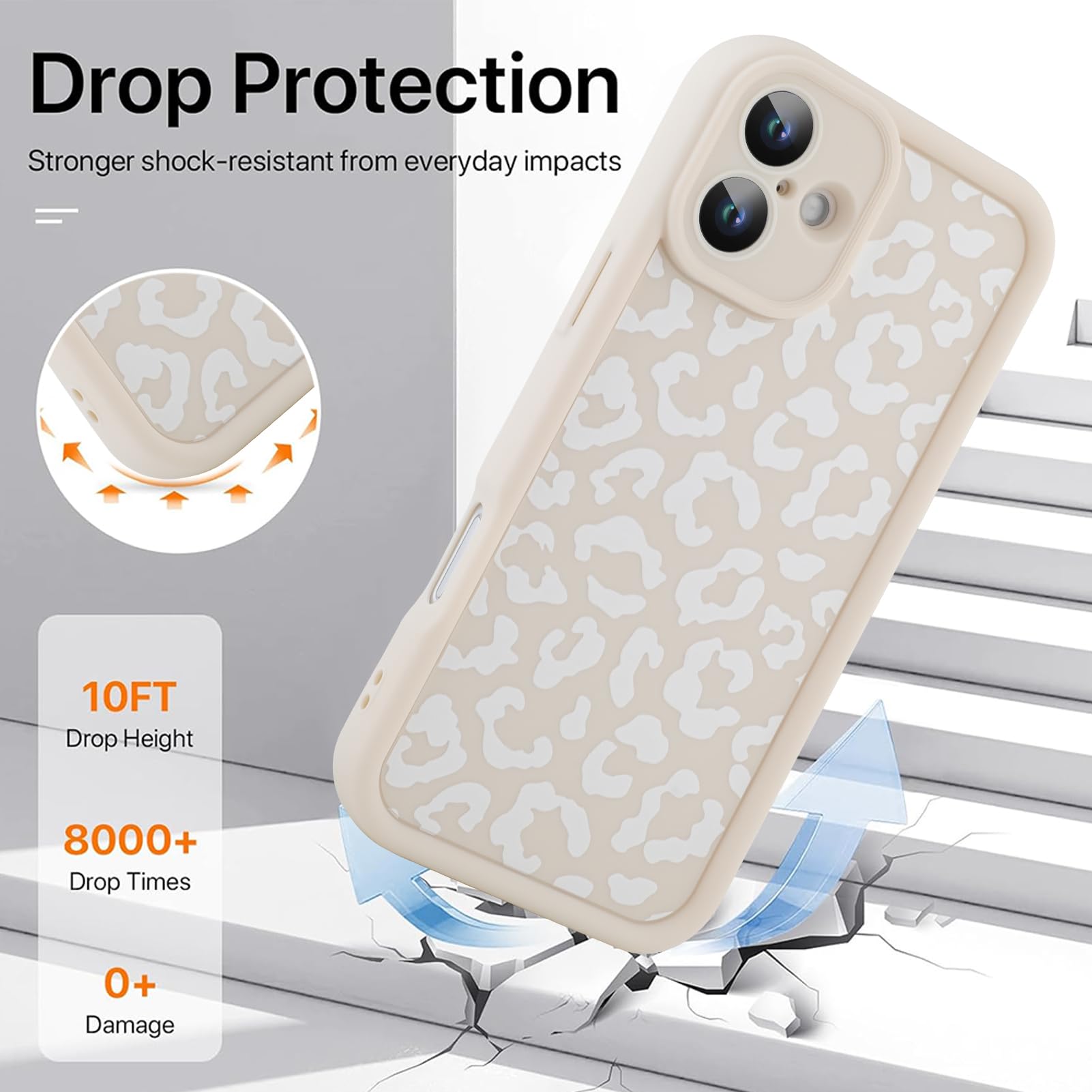 Cheetah Print Compatible with iPhone 14 Case, Shockproof Soft TPU Protective Case for Women Girls, Slim Anti Scratch Leopard Case for iPhone 14 6.1 Inch,White