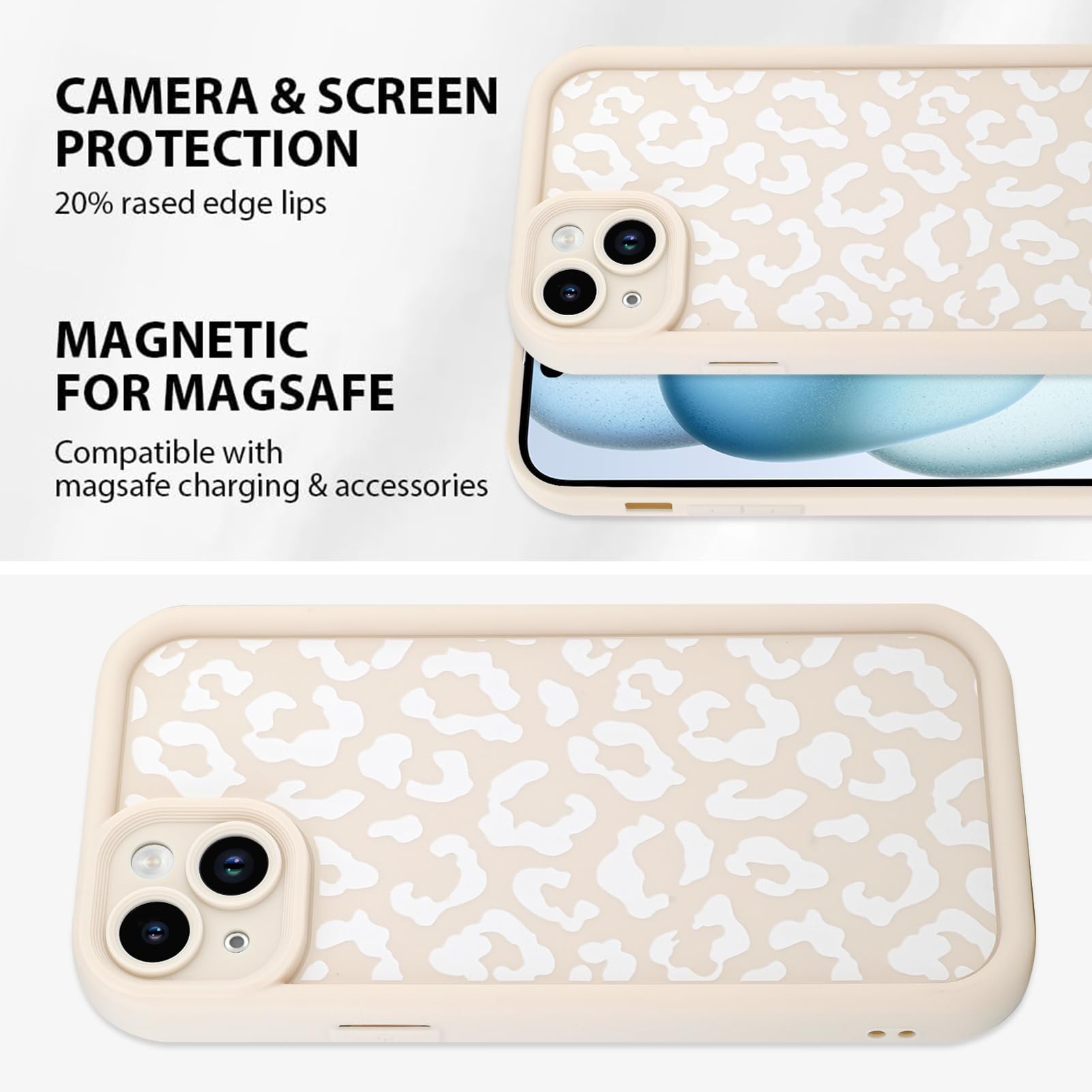 Cheetah Print Compatible with iPhone 14 Case, Shockproof Soft TPU Protective Case for Women Girls, Slim Anti Scratch Leopard Case for iPhone 14 6.1 Inch,White