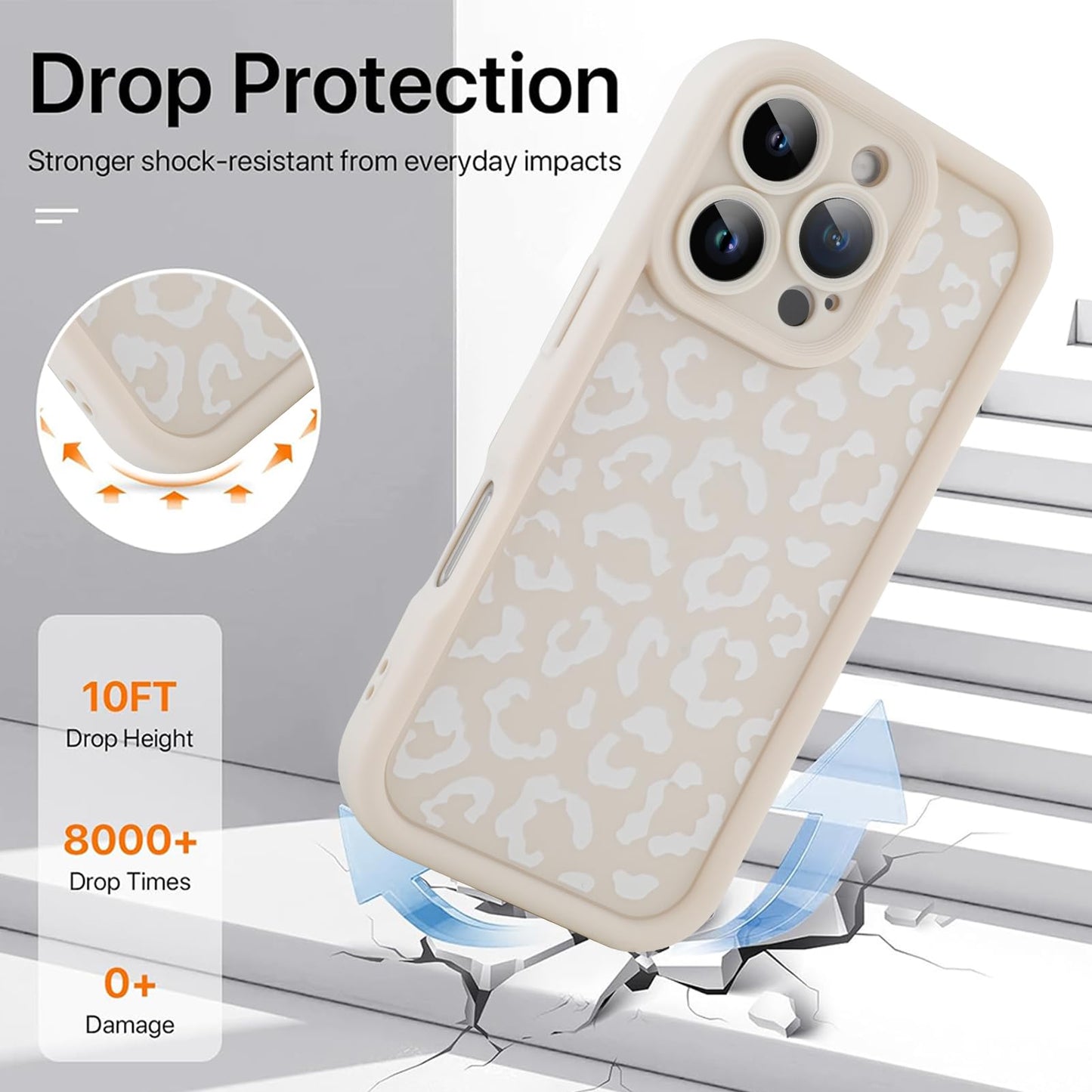 Cheetah Print Compatible with iPhone 14 Case, Shockproof Soft TPU Protective Case for Women Girls, Slim Anti Scratch Leopard Case for iPhone 14 6.1 Inch,White